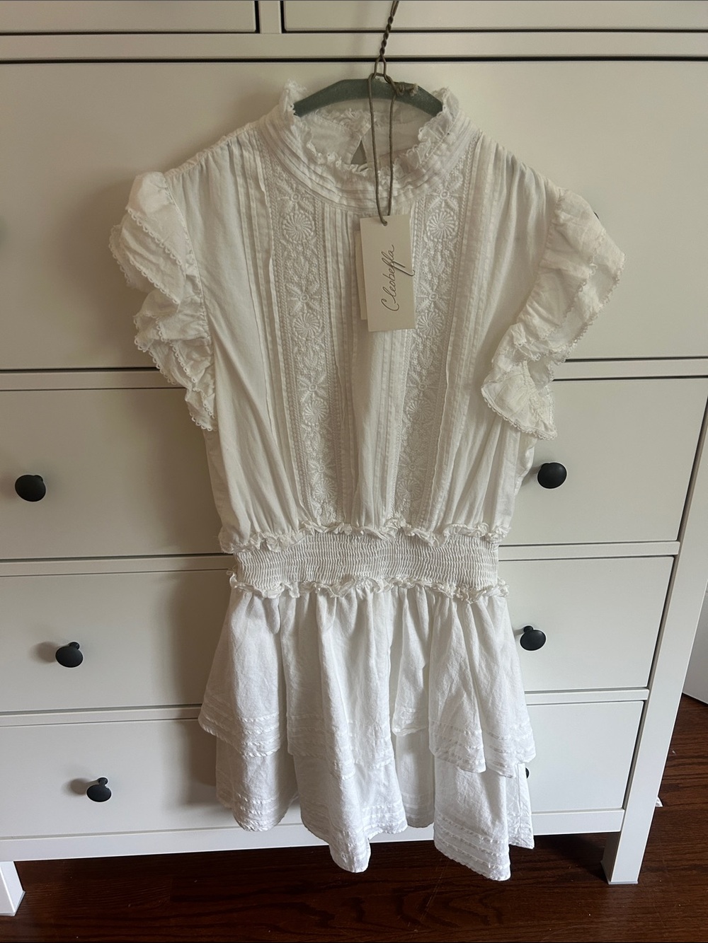Cleobella White Ruffled High-Neck Tiered Mini Dress